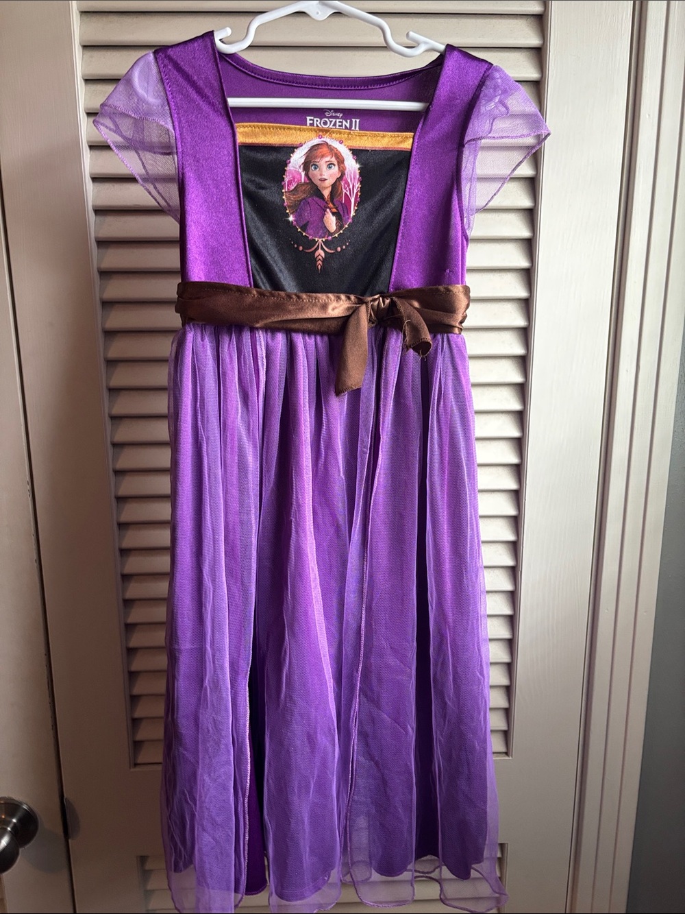 Disney Purple Frozen II Anna Tulle fantasy Nightgown with Brown Sash